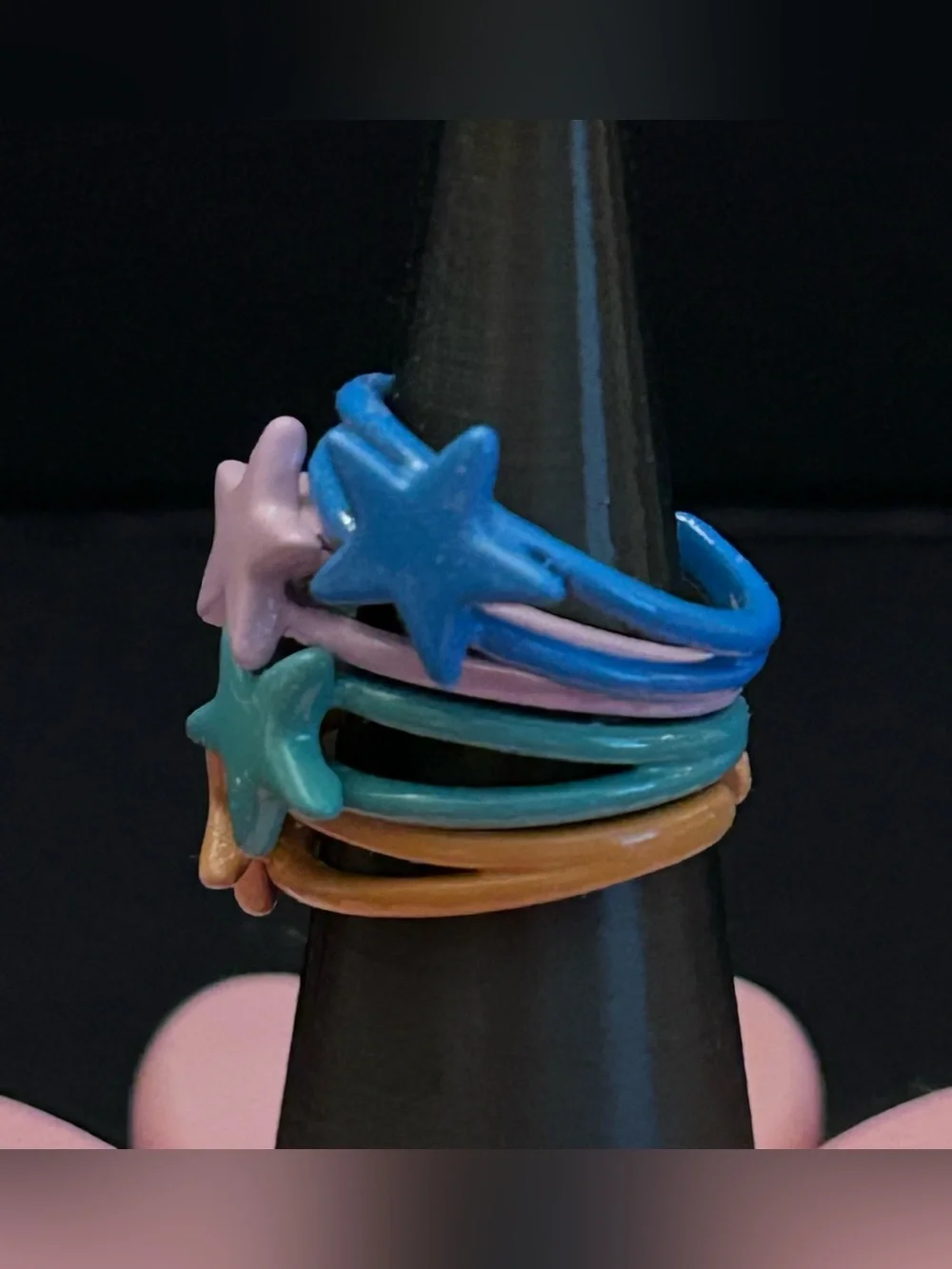 Kids Star Stackable Adjustable Rings Set of Four in Blue, Purple, Teal, Tan